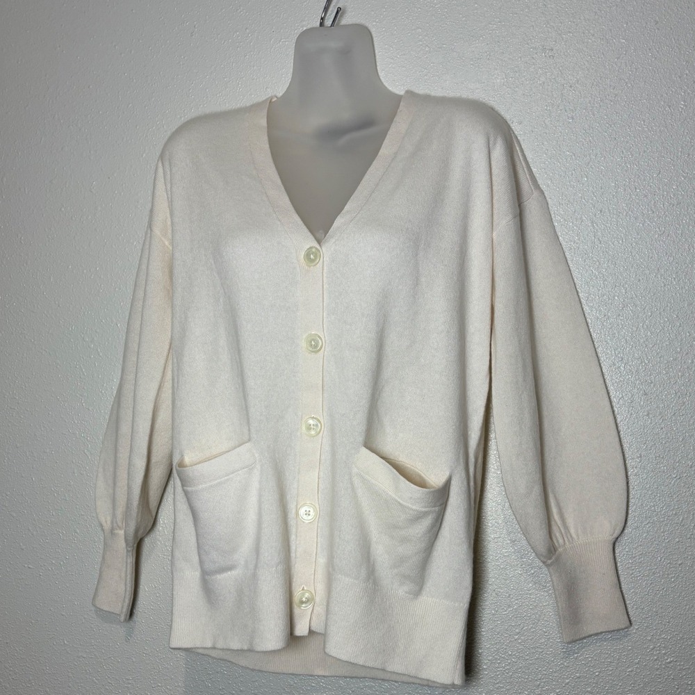 Lauren Ralph Lauren Washable Cashmere Cardigan iconic Sweater Cream off-white XS
